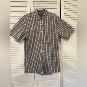 Eddie Bauer Men's Gray + White Plaid 100% Cotton Button Down Shirt Large Tall